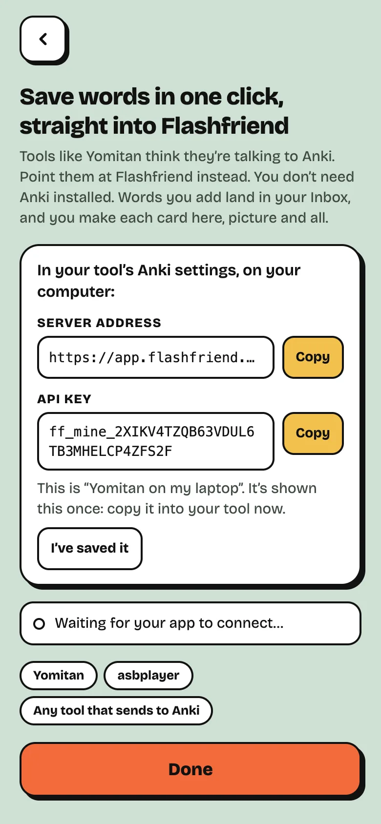 Add words from other apps, showing a new key